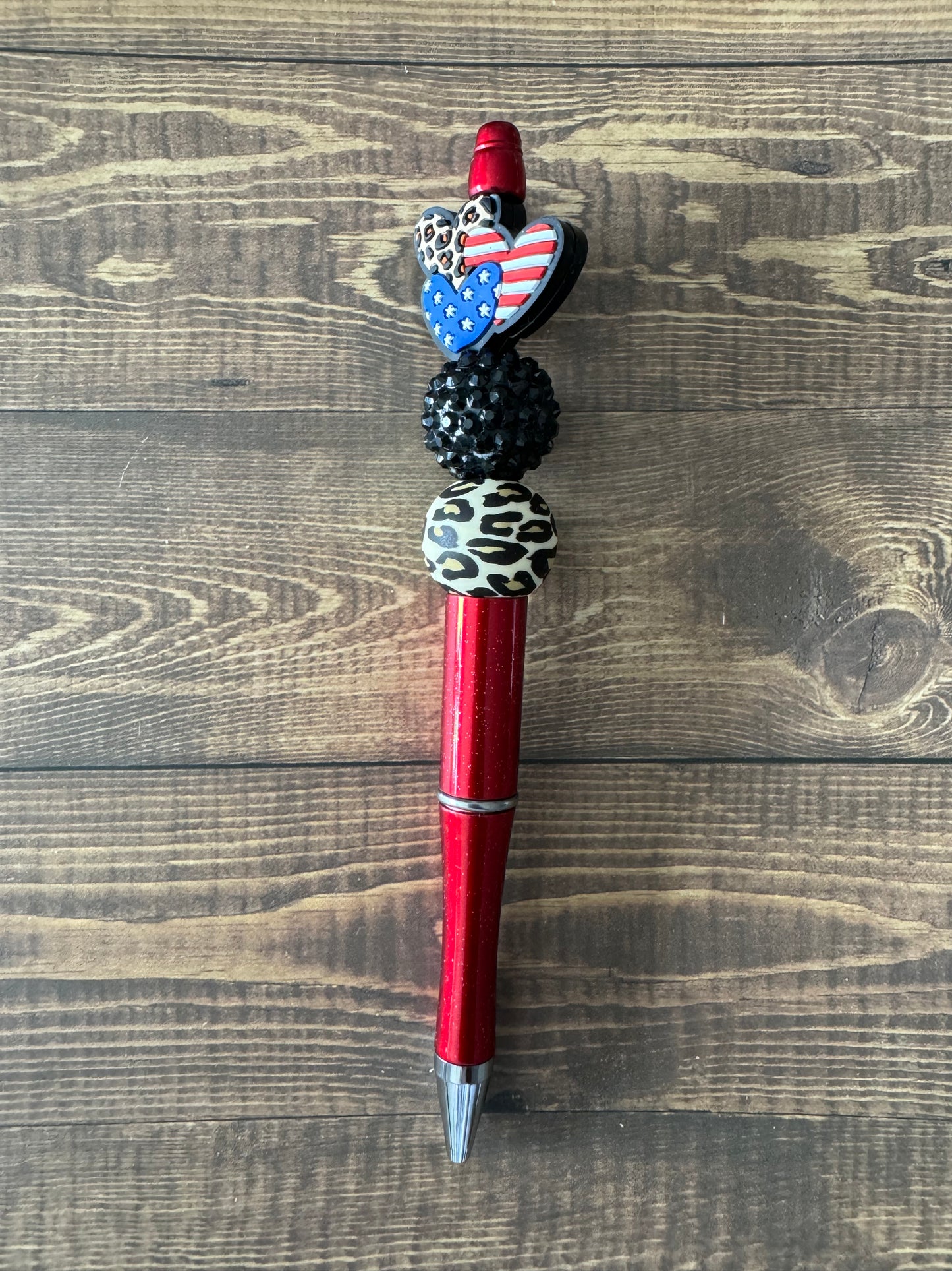 Flag Heart Bling Beaded Pen