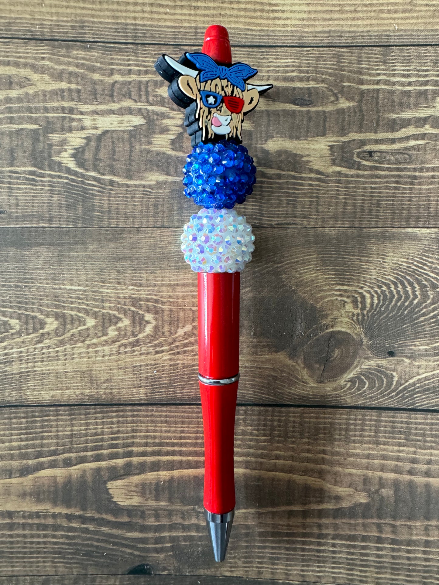 American Flag Cow Beaded Pen