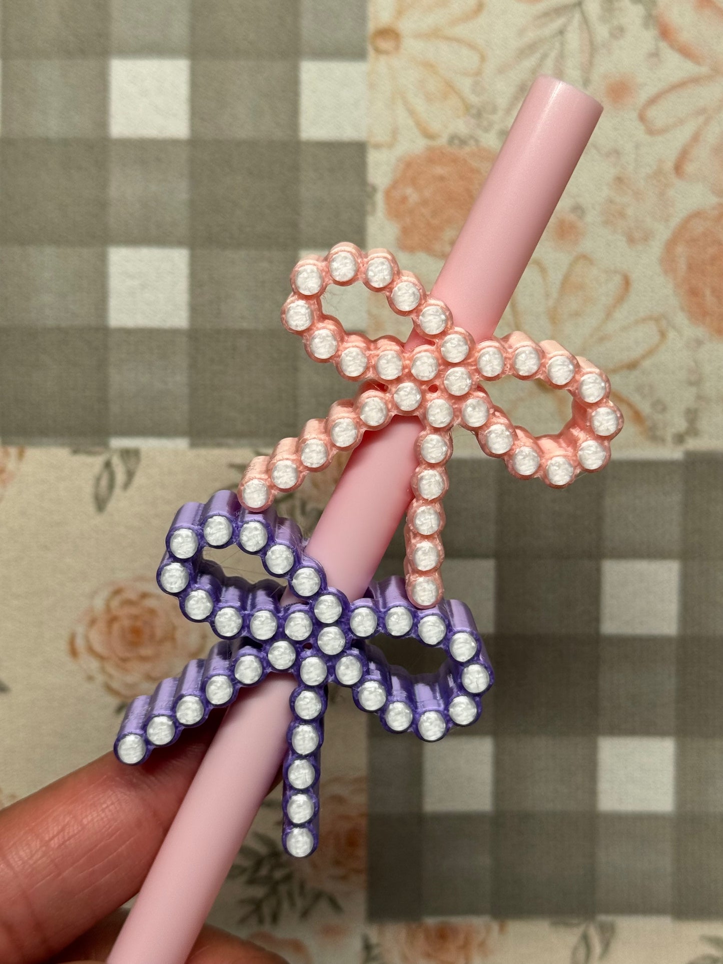 Pearly Coquette Bow Straw Topper