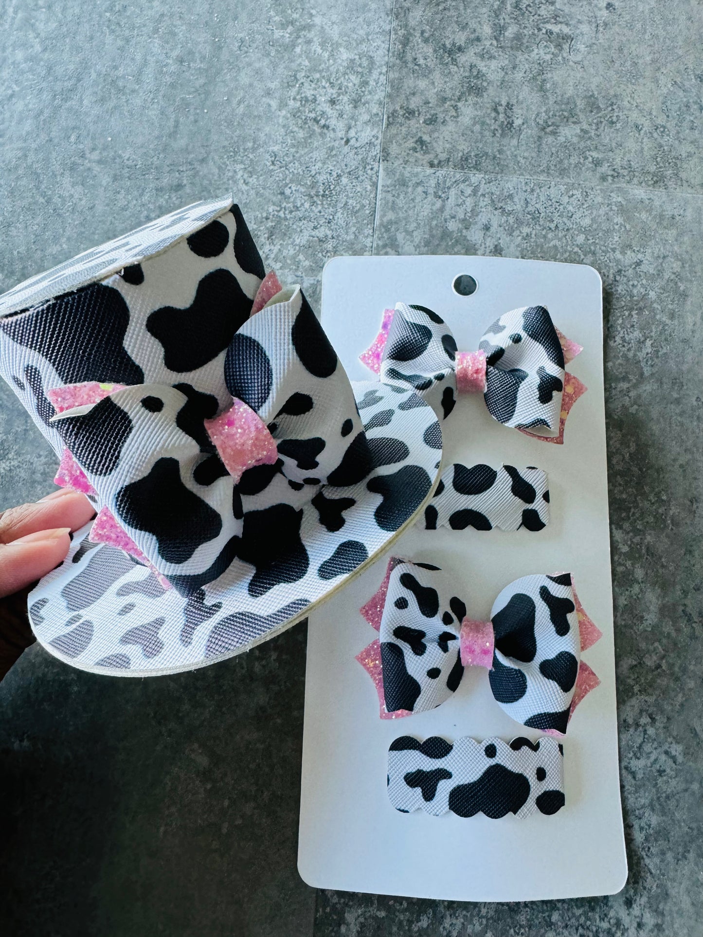 Cow Print Hat/Hair Bow Set
