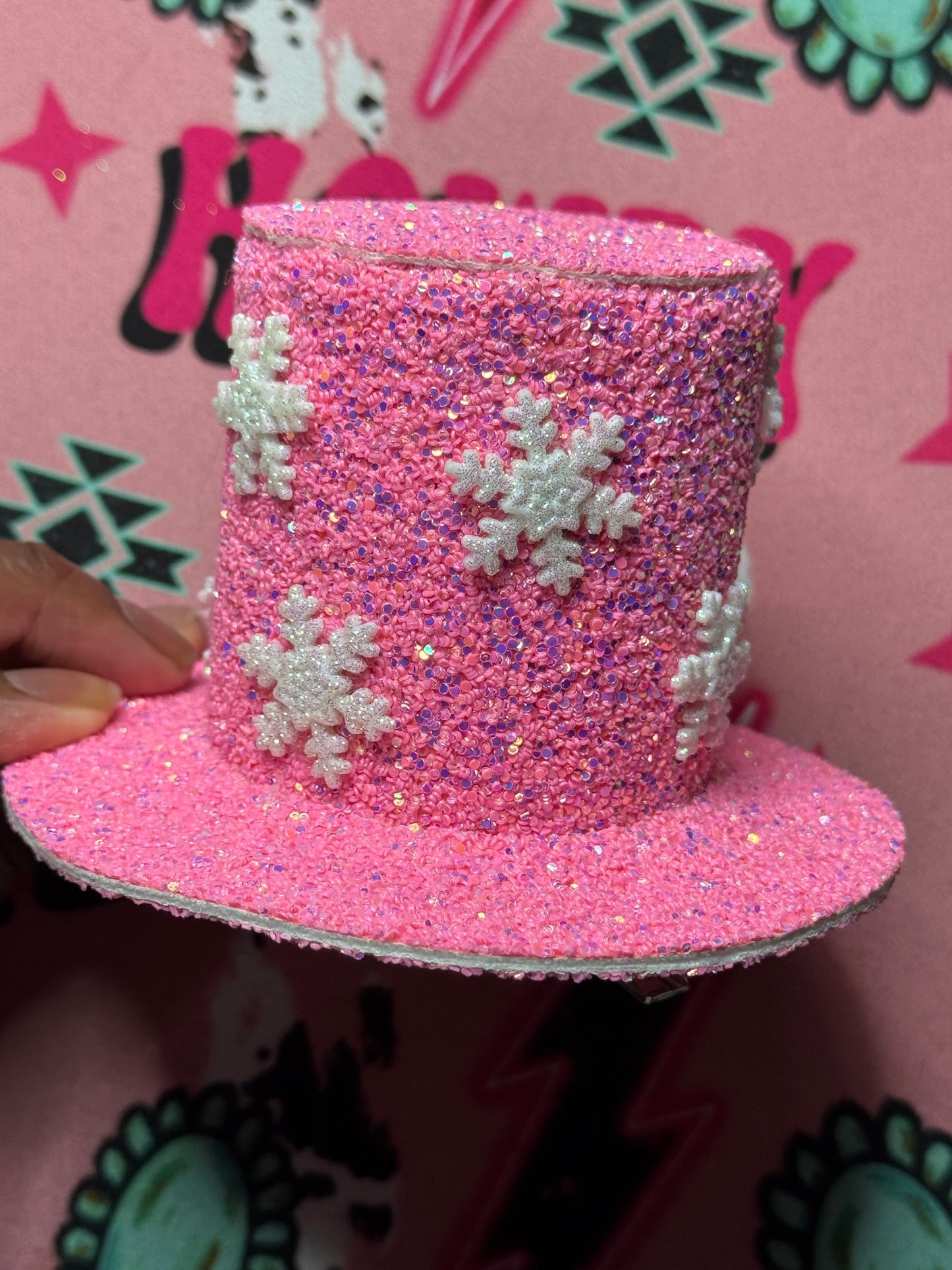 Pink Christmas Snowflake Hair Bow