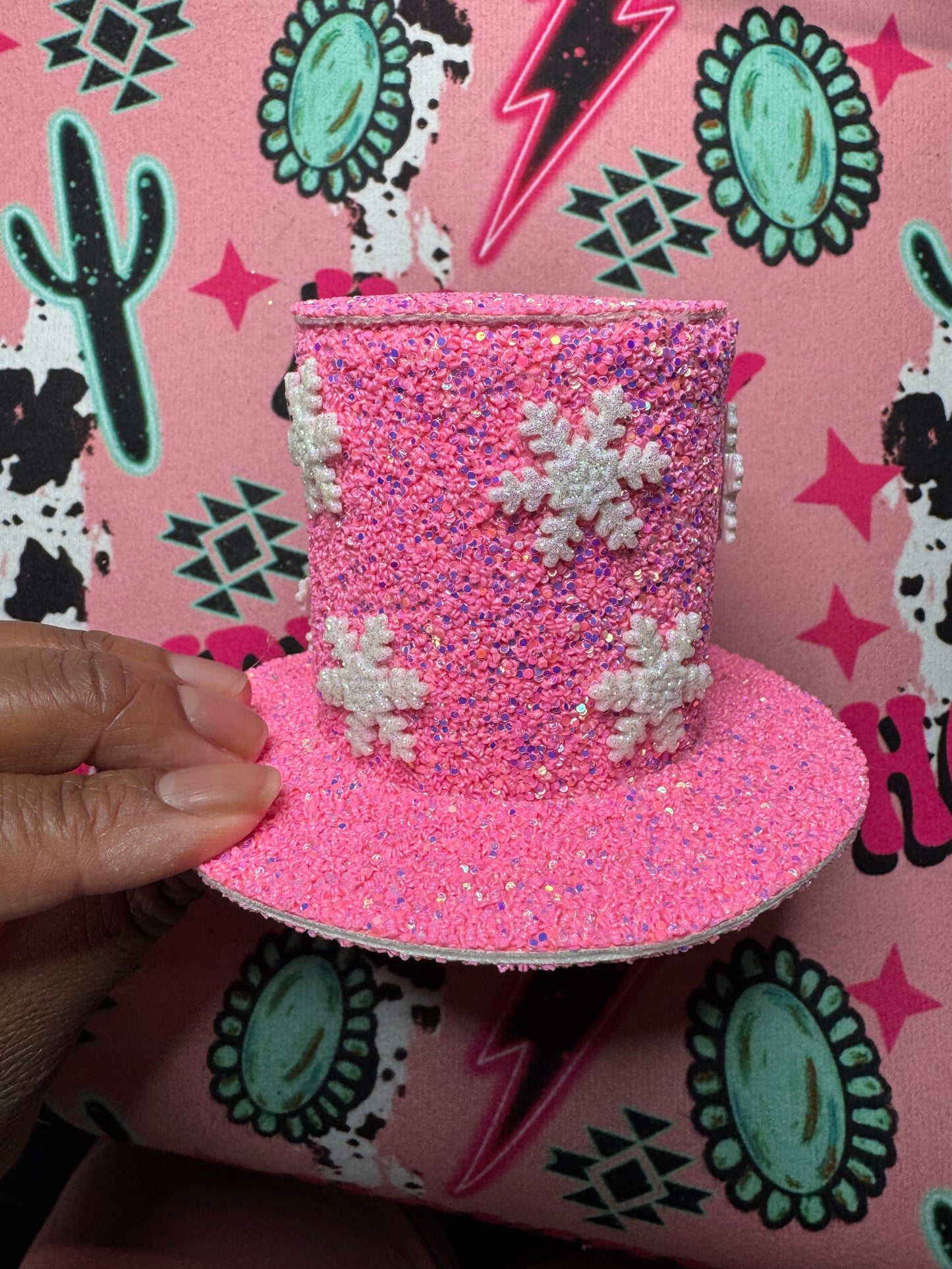 Pink Christmas Snowflake Hair Bow