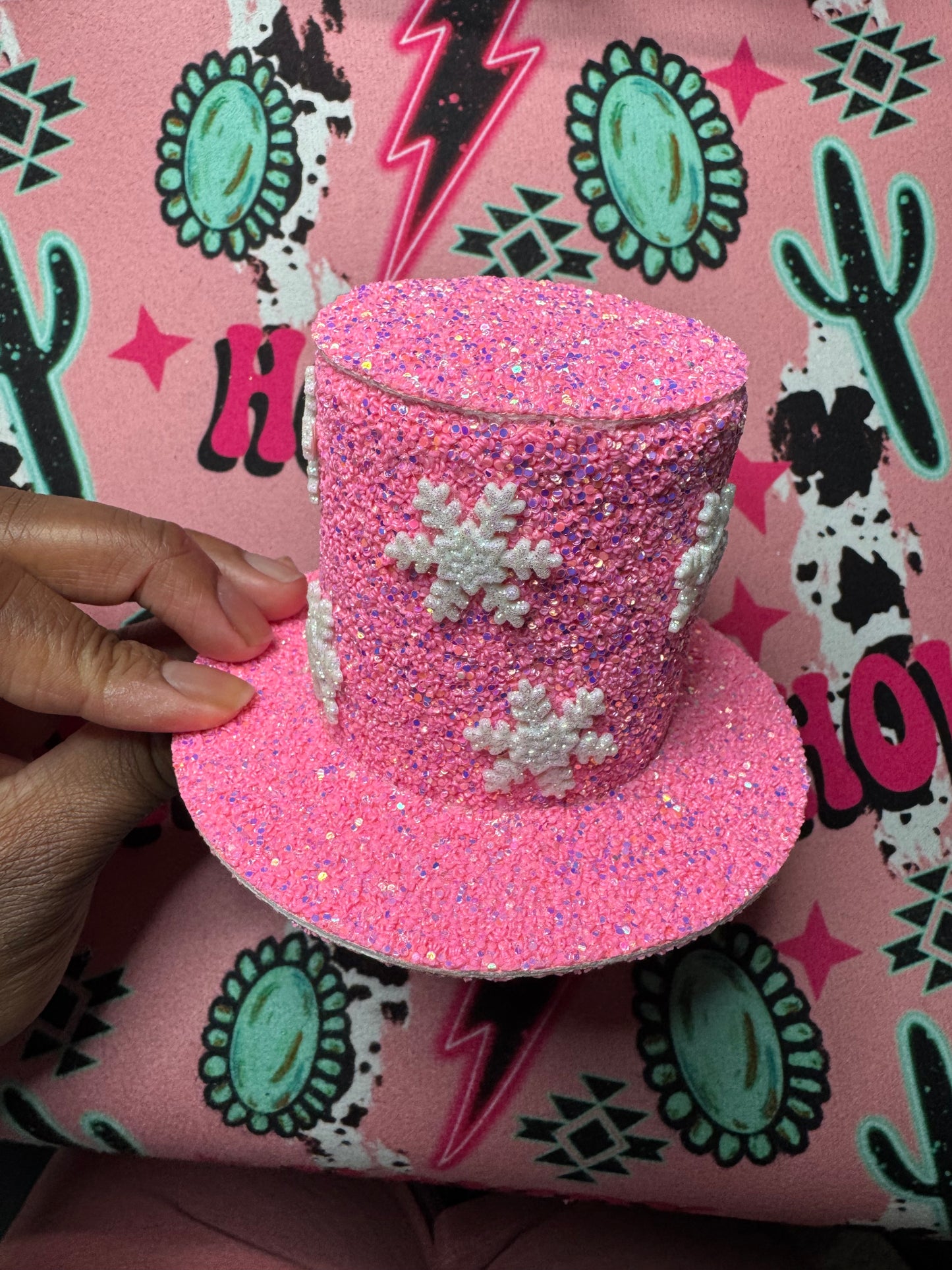 Pink Christmas Snowflake Hair Bow