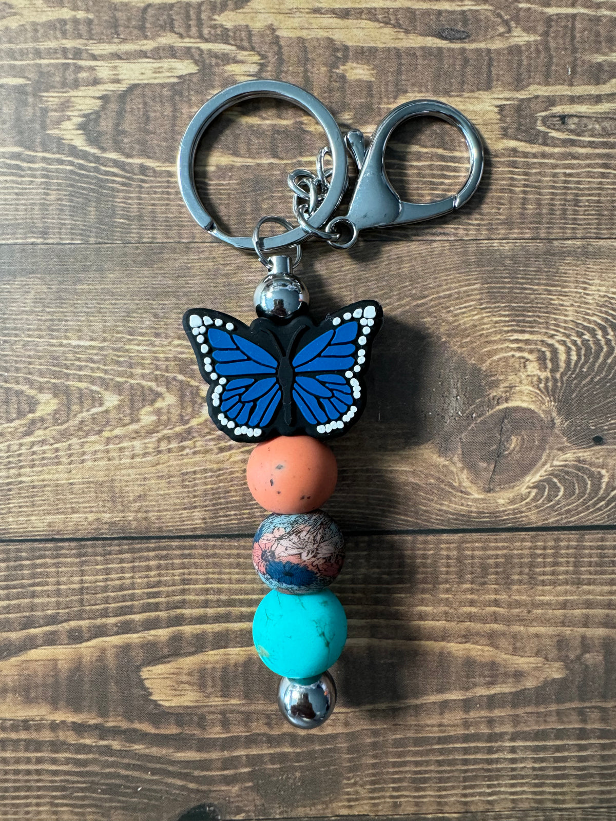 Bc Mini Key Chain Blue Floral Butterfly Mini Keychain – makeitcustomdesigns