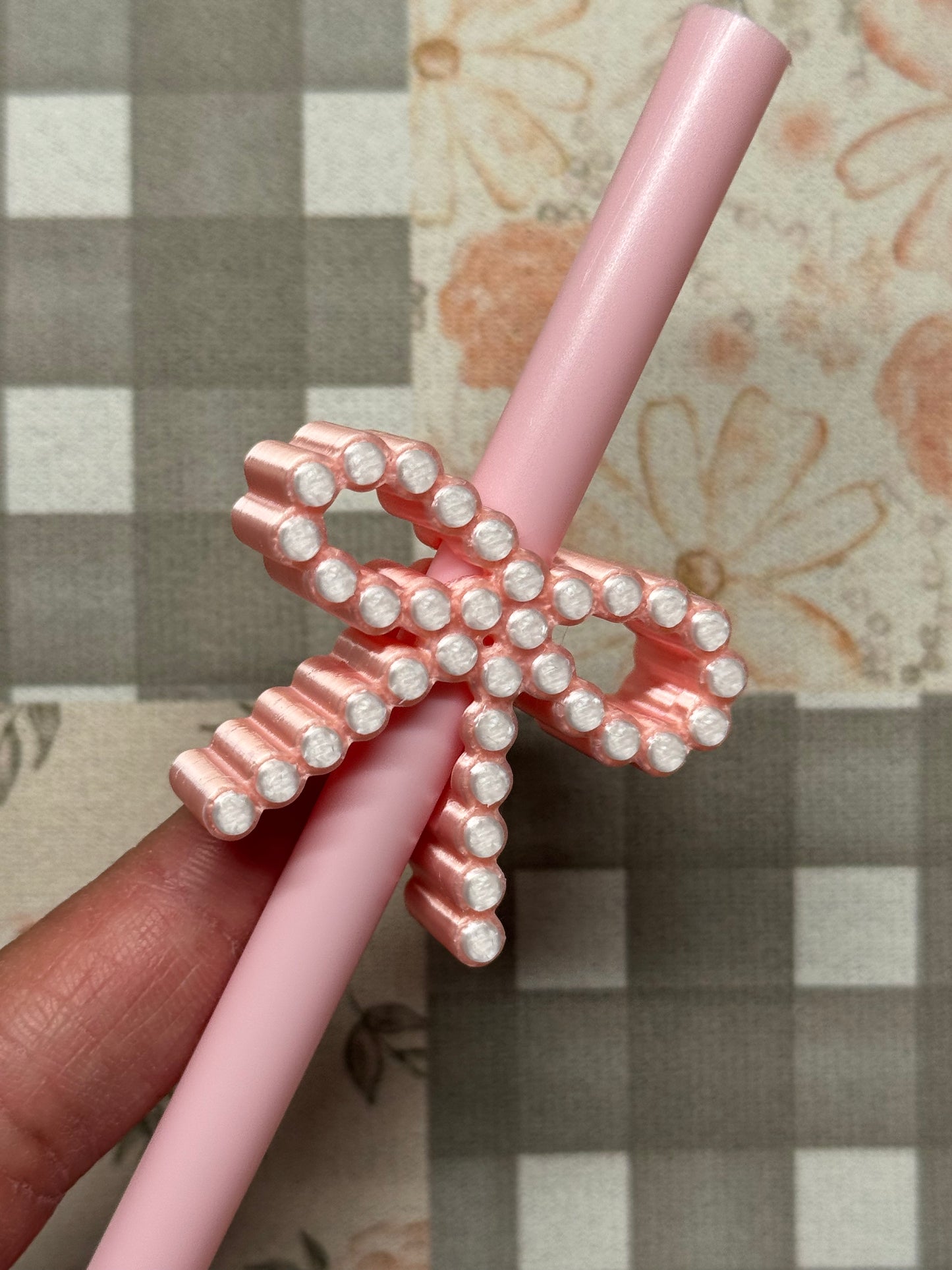 Pearly Coquette Bow Straw Topper