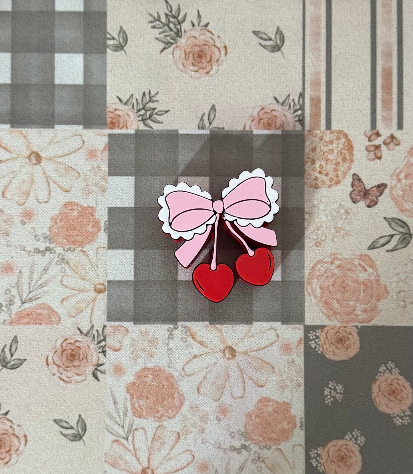 Ruffled Heart Cherry Bow Straw Topper