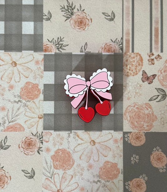 Ruffled Heart Cherry Bow Straw Topper