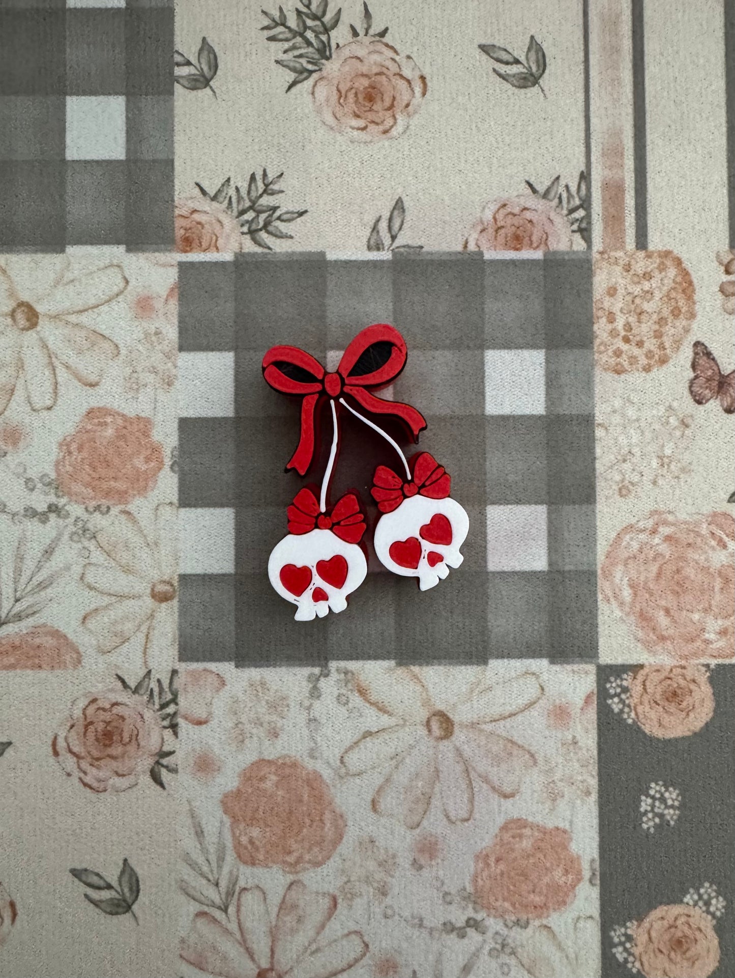 Skull Cherry Bow Straw Topper