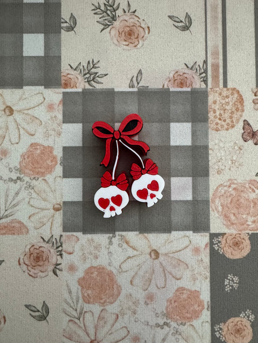 Skull Cherry Bow Straw Topper