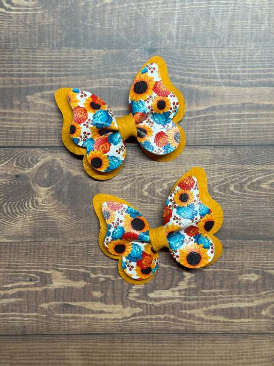 Sunflower Butterfly Pigtail Bow (Set of 2)