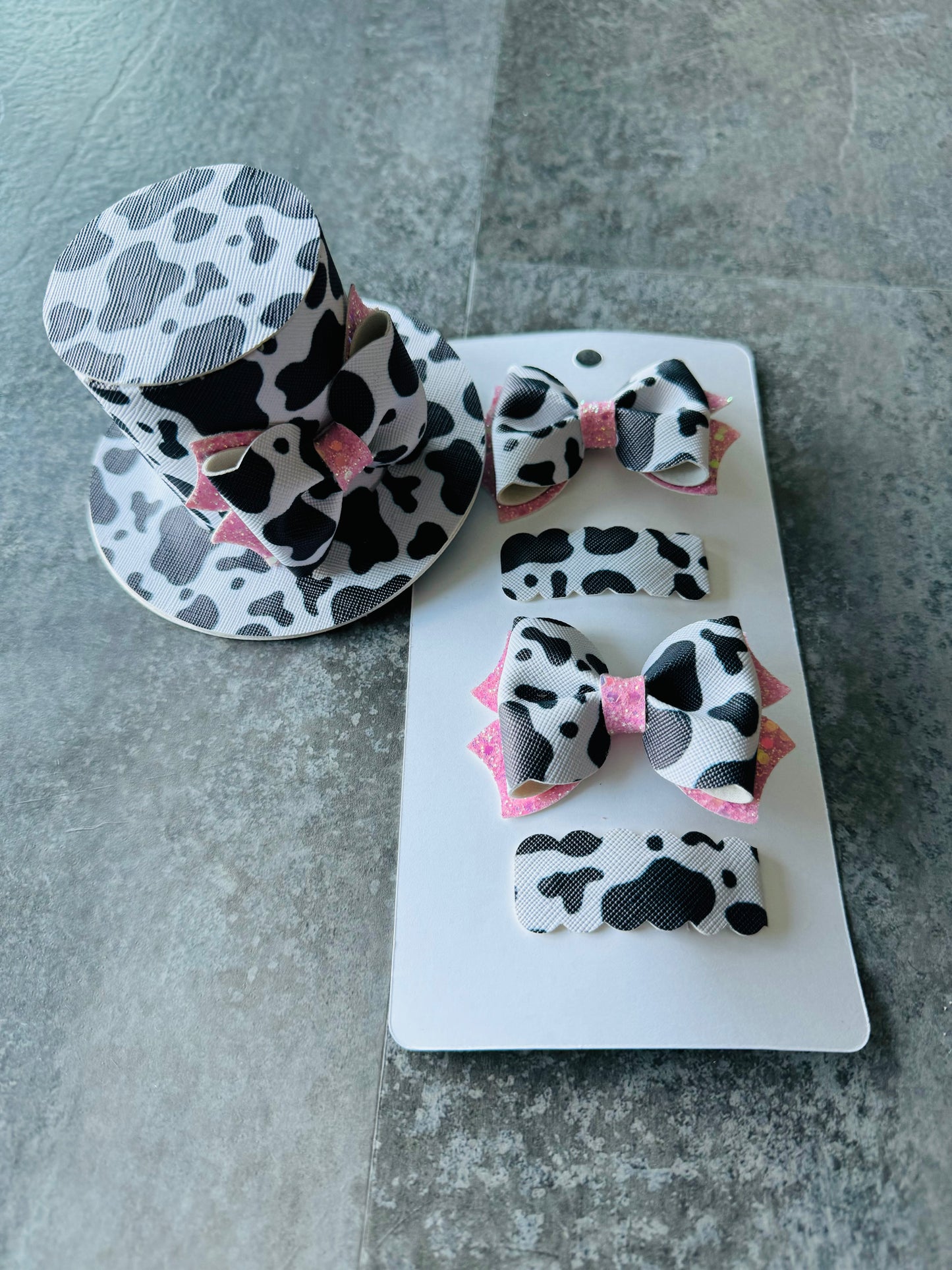 Cow Print Hat/Hair Bow Set