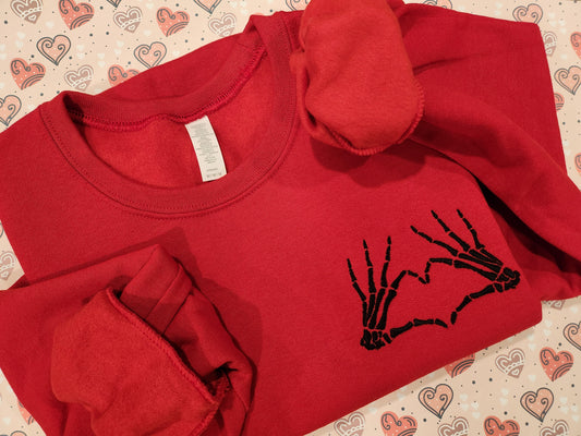 Embroidered Skeleton Heart Crew